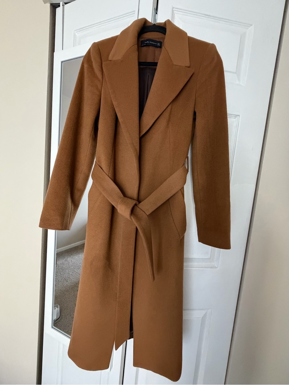 Zara Wool-Blend Belted Long Coat in Camel S